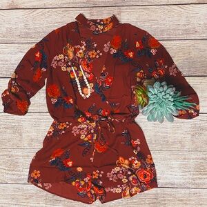 TIMING Maroon Foral Romper NWT